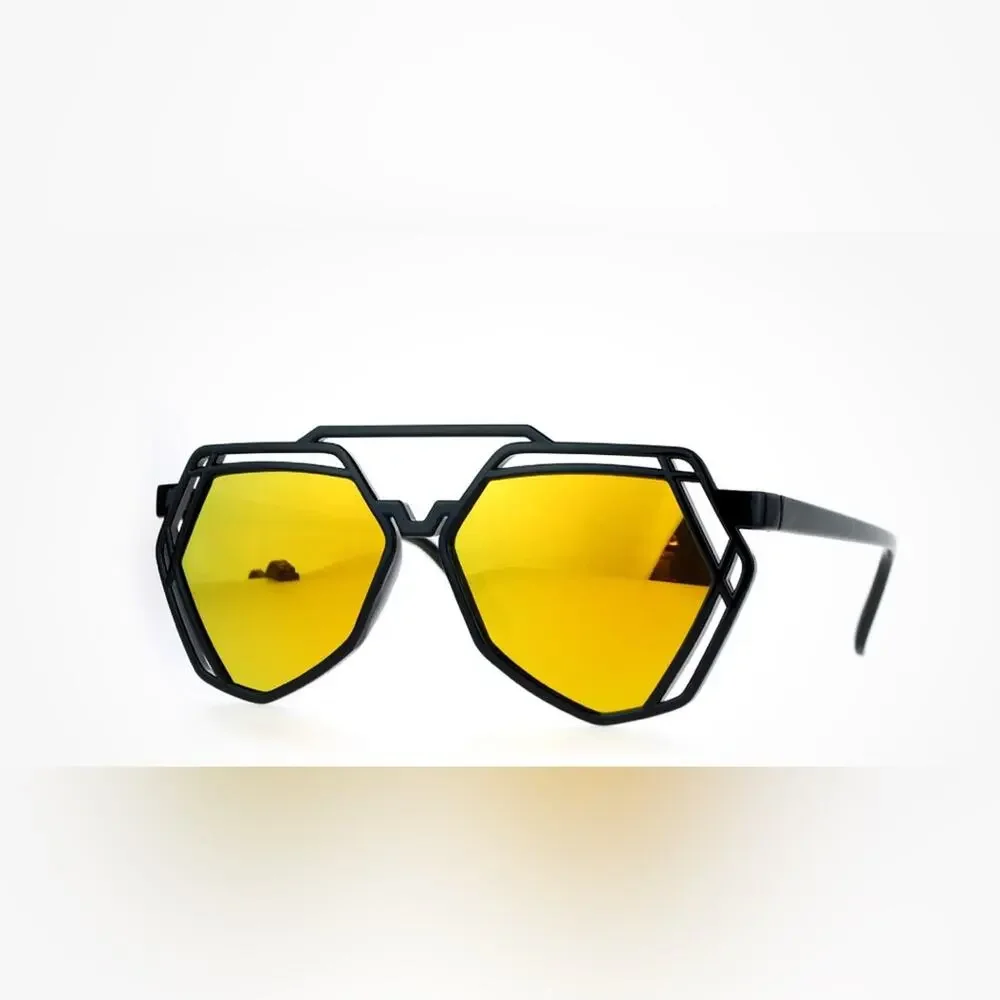 Retro hipster reflective mirror lens Art Deco wire lattice sunglasses